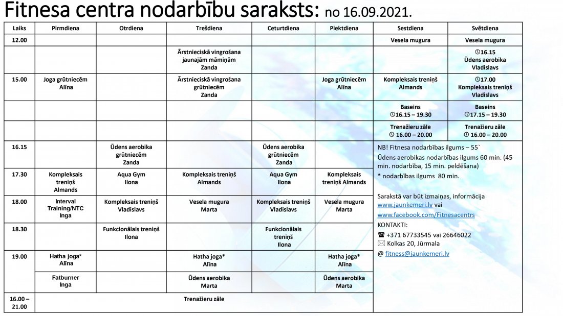 Fitnesa nodarbības septembrī