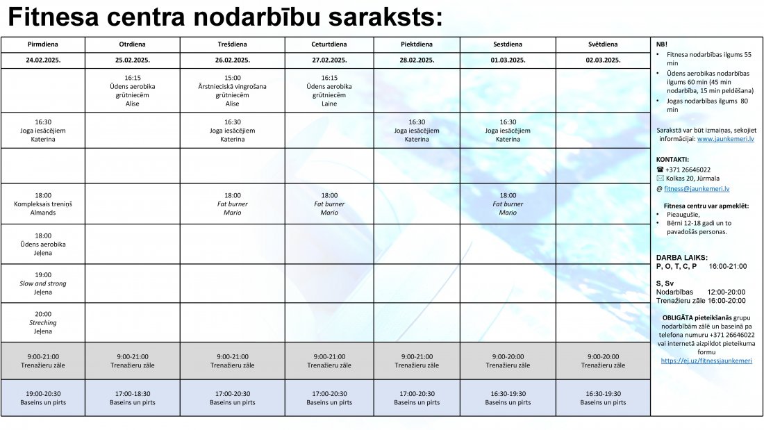 Nodarbību saraksts no 24.03.2025.līdz 2.03.2025.