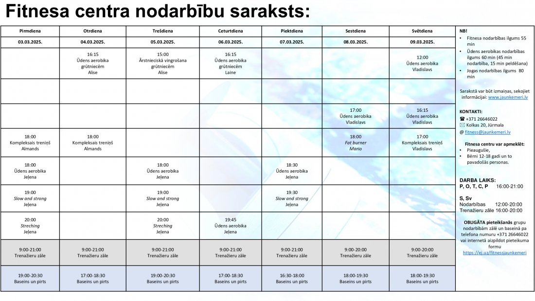 Nodarbību saraksts no 3.03.2025. līdz 9.03.2025.